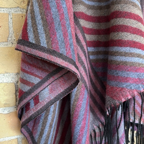 NWOT. Super soft Striped Fringe Poncho - Picture 2 of 3